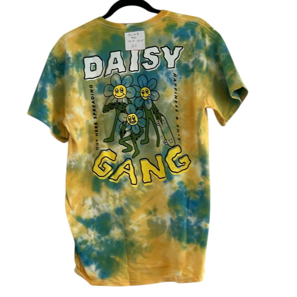A-Lab Daisy Gang Blue & Yellow Tie Dye Skater Graphic Tee Size Medium